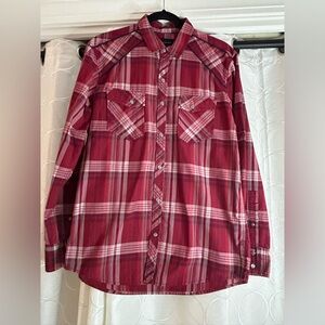 INC International Concepts Mens Pearl Snap Button Up ~Red Plaid ~ Cowboy/Western
